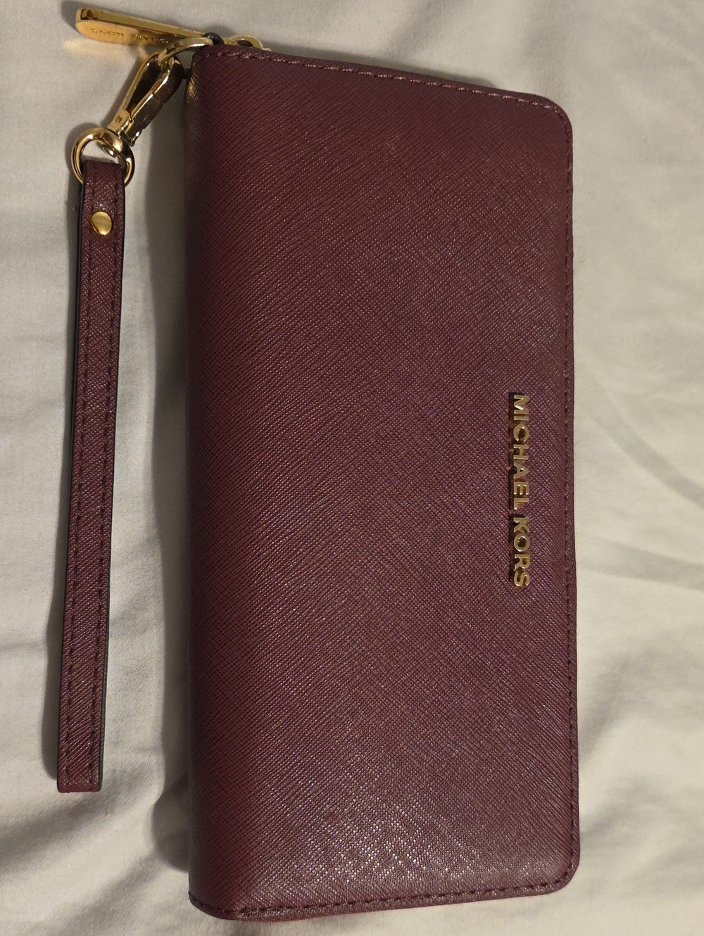 Michael Kors Plum Saffiano Wristlet Wallet with Gold Hardware